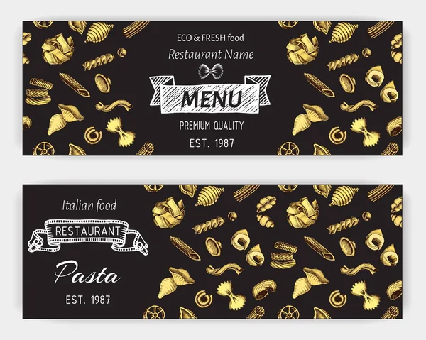 Vektor Illustration Skizze Pasta Banner Italienische Lebensmittelkarte — Stockvektor