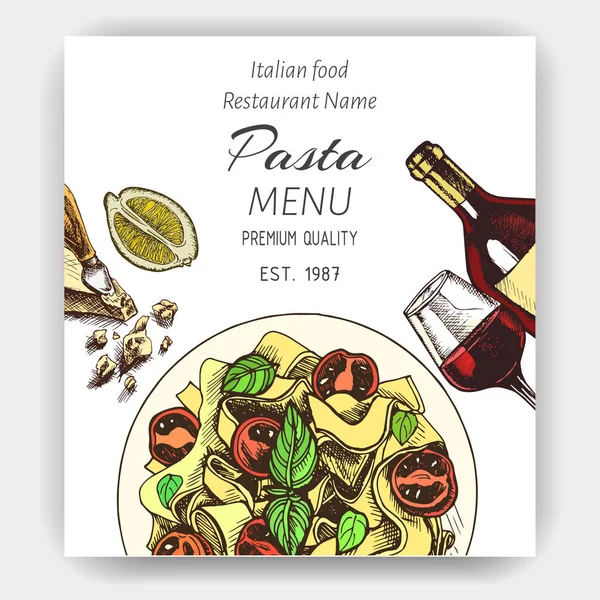 Vector Illustratie Sketch Pasta Kaart Menu Italiaans Restaurant Banner Italan — Stockvector