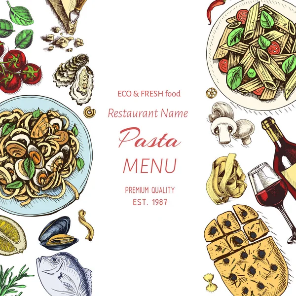 Boceto Ilustración Vectorial Pasta Carta Menú Italiano Banner Resraurant — Archivo Imágenes Vectoriales