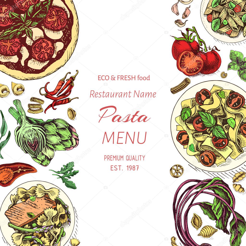 Vector illustration sketch - pasta. Card menu italian resraurant banner.
