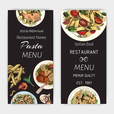 Vektör illüstrasyon kroki - makarna. Kartı menüsü İtalyan restoranı. Afiş italan mutfağı.
