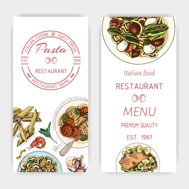 Vektör illüstrasyon kroki - makarna. Kartı menüsü İtalyan restoranı. Afiş italan mutfağı.