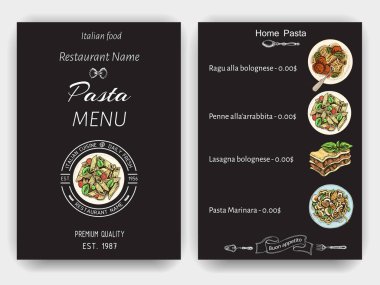 Vektör illüstrasyon kroki - makarna. Kartı menüsü İtalyan restoranı. Afiş italan mutfağı.