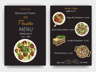 Vektör illüstrasyon kroki - makarna. Kartı menüsü İtalyan restoranı. Afiş italan mutfağı.