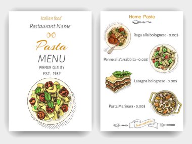 Vektör illüstrasyon kroki - makarna. Kartı menüsü İtalyan restoranı. Afiş italan mutfağı.