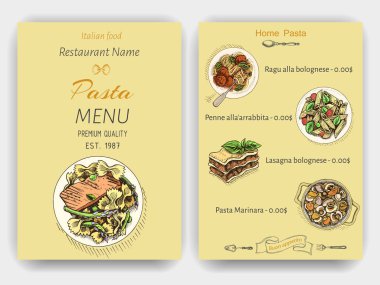 Vektör illüstrasyon kroki - makarna. Kartı menüsü İtalyan restoranı. Afiş italan mutfağı.