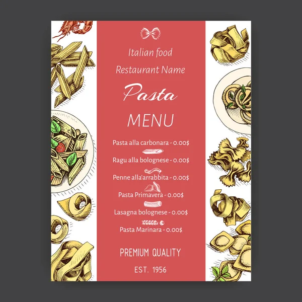 Vector Illustration Sketch Pasta Card Menu Italian Restaurant Banner Italan — Stock Vector