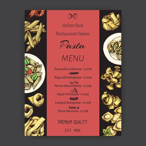 Vector Illustratie Sketch Pasta Kaart Menu Italiaans Restaurant Banner Italan — Stockvector