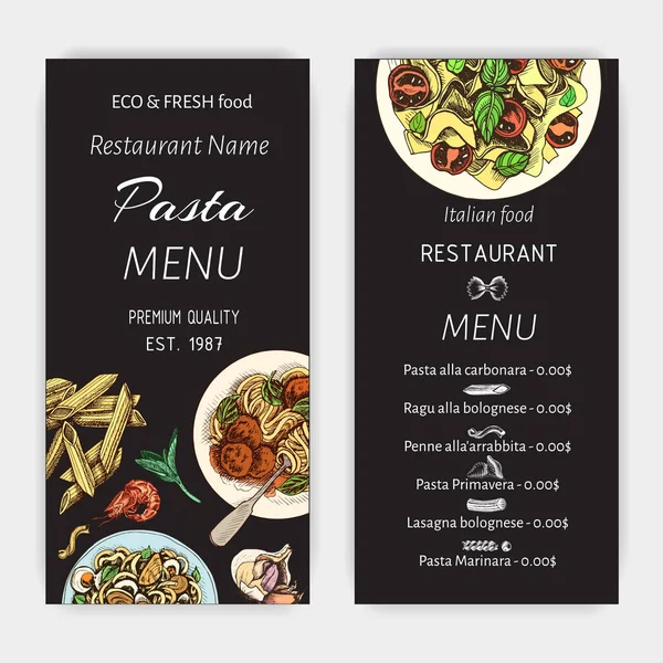 Vektor Illustration Skiss Pasta Kort Meny Italiensk Restaurang Banner Italan — Stock vektor