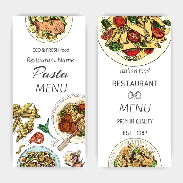 Boceto Ilustración Vectorial Pasta Carta Menú Restaurante Italiano Banner Cocina — Vector de stock