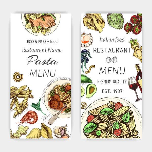 Desenho Ilustração Vetorial Massa Menu Cartão Restaurante Italiano Banner Cozinha —  Vetores de Stock