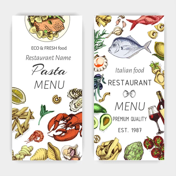 Vektor Illustration Skizze Pasta Karte Menü Italienisches Restaurant Banner Italienische — Stockvektor