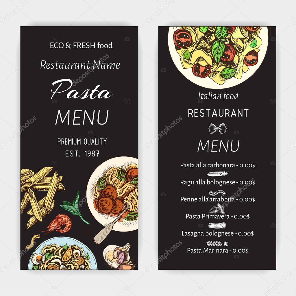 Vector illustration sketch - pasta. Card menu italian restaurant. Banner italan cuisine.