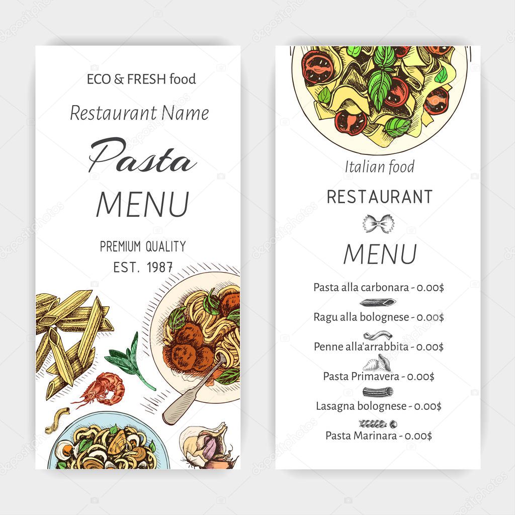 Vector illustration sketch - pasta. Card menu italian restaurant. Banner italan cuisine.