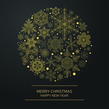 Yeni yıl tebrik kartı. Noel davetiyesi. Kar taneleriyle süslenmiş. Noel el çizimleri - xmas tasarımı için kürk ağacı.