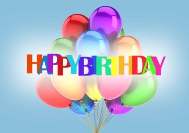 Balonlu mavi ve soluk beyaz arka plan üzerinde renkli harflerle kutlu olsun