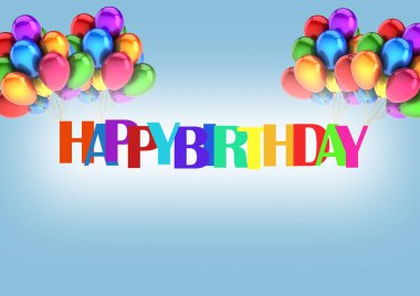 Balonlu mavi ve soluk beyaz arka plan üzerinde renkli harflerle kutlu olsun