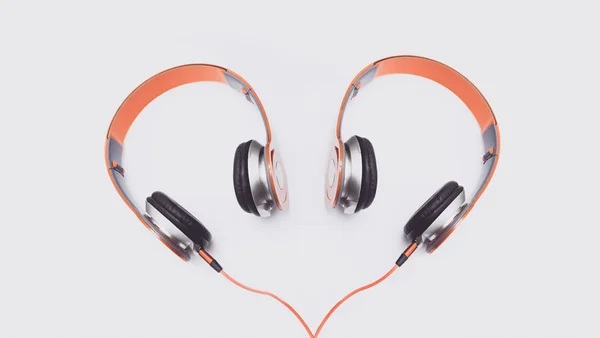 Orange Heart Headphones White Background Isolated Horizontal — Stock Photo, Image