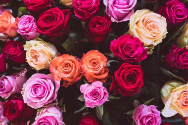 Farklı renklerde gül buketi yaz