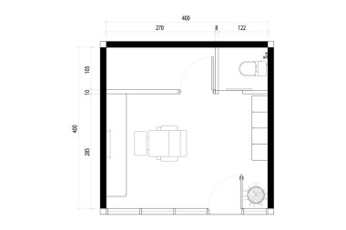 Mobilya döşemeli kompakt berber odası planı. 5
