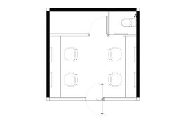 Mobilya döşemeli kompakt berber odası planı. 7