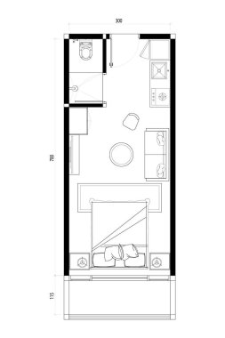 Studio Apartment Floor Plan with Kitchenette. 5