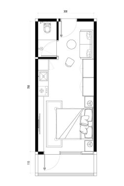 Studio Apartment Floor Plan with Kitchenette. 4