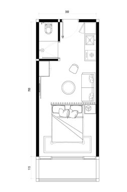 Studio Apartment Floor Plan with Kitchenette. 6