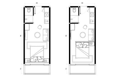 2 Collections Studio Apartment Floor Plan with Kitchenette. 9