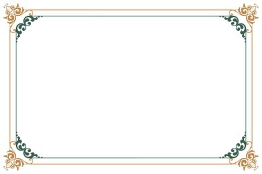 Süslü vintage çerçevelerin elementleri. Sınır yeşili ve altın çizgileri izole edilmiş girdaplar, çiçek motifleri. Tebrik kartları için tasarım baskısı, düğün davetiyeleri, restoran menüsü, kraliyet sertifikaları. 973 'ü ayarla