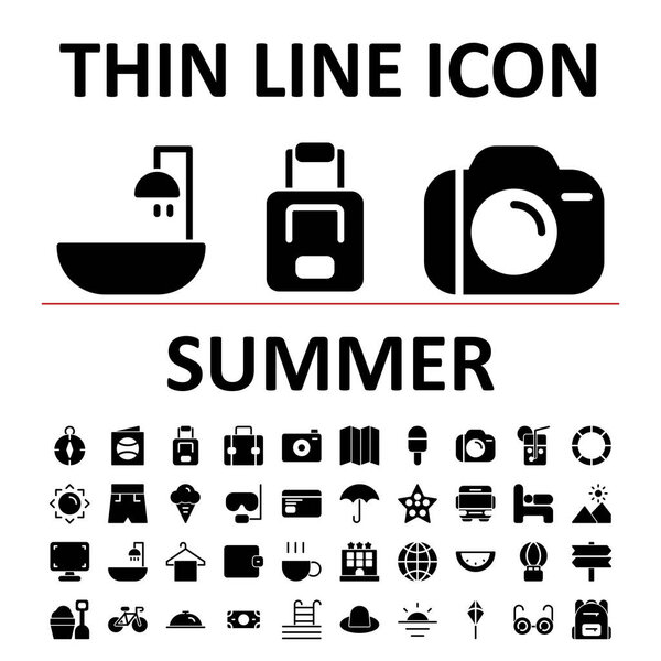 Vector illustration of glyph icon set summer , suitable for website, mobile apps, business, travel, holiday and more.With editable stroke 48x48 pixel perfect on white background