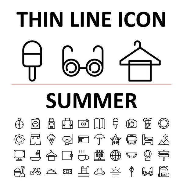 Vector illustration of thin linear icon set summer , suitable for website, mobile apps, business, travel, holiday and more.With editable stroke 48x48 pixel perfect on white background