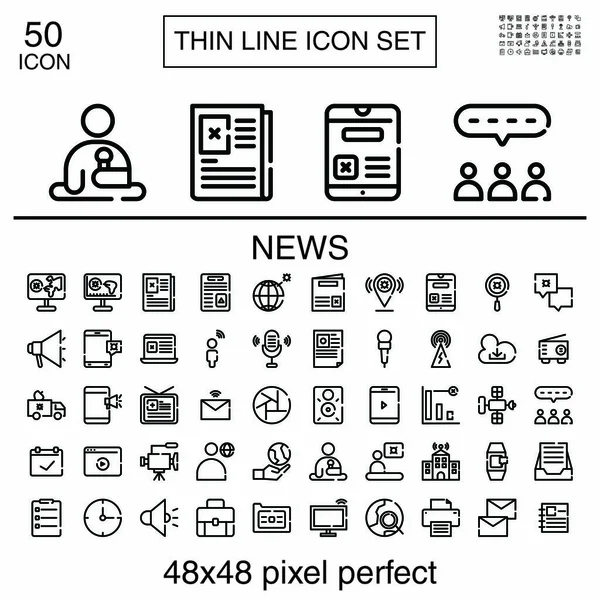 Ícone Linha Fina Definir Ilustrador Notícias Vetor Adequado Para Site — Vetor de Stock