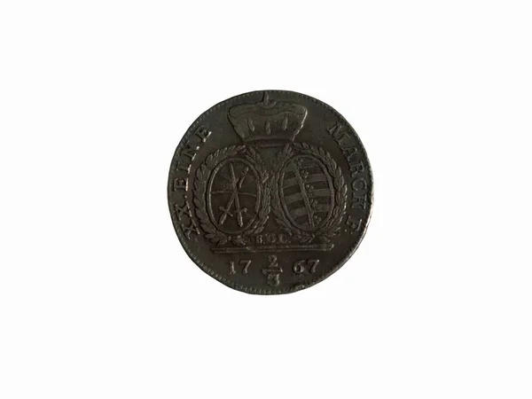 Foto Moneda Sajona Thaler 1767 Aislada Sobre Fondo Blanco — Foto de Stock
