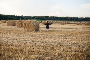 Samanlıklarla biçilmiş çavdar tarlası