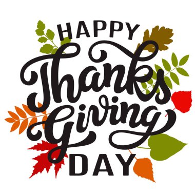 Mutlu Şükran günü. Elle çizilmiş yazı alıntı. Vektör hat metin ile sonbahar yaprakları ilanları, posterler, tebrik kartları, ev dekorasyonu