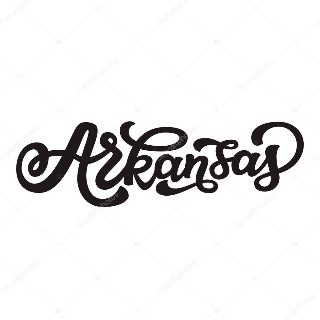 Arkansas. Hand drawn US state name isolated on white background. Modern calligraphy for posters, cards, t shirts, souvenirs, stickers. Vector lettering typography