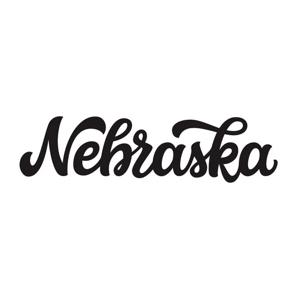 Nebraska Nome Stato Americano Disegnato Mano Isolato Sfondo Bianco Calligrafia — Vettoriale Stock