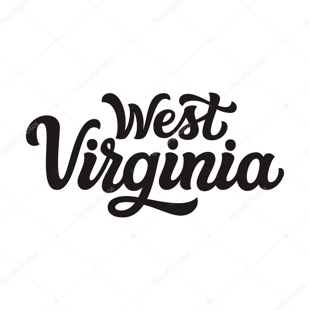 West Virginia. Hand drawn US state name isolated on white background. Modern calligraphy for posters, cards, t shirts, souvenirs, stickers. Vector lettering typography