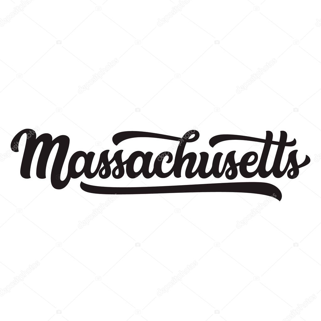 Massachusetts. Hand drawn US state name isolated on white background. Modern calligraphy for posters, cards, t shirts, souvenirs, stickers. Vector lettering typography