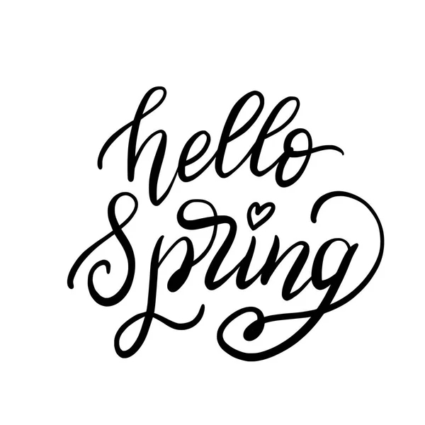Hello spring. Hand lettering text — Stock Vector