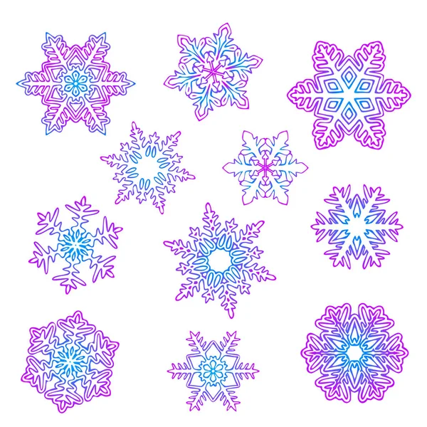 Ensemble de flocons de neige néon tendance — Image vectorielle