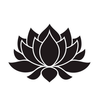 Şeffaf arkaplanda nilüfer çiçeği siyah silueti. Dövme, tişört, yoga kıyafetleri, ev dekorasyonları için vektör illüstrasyonu