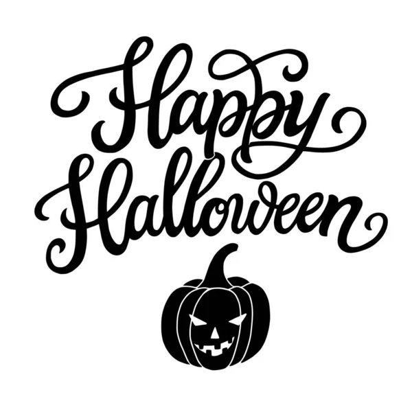 Feliz Halloween Letras Mano Texto Negro Aislado Sobre Fondo Blanco — Archivo Imágenes Vectoriales