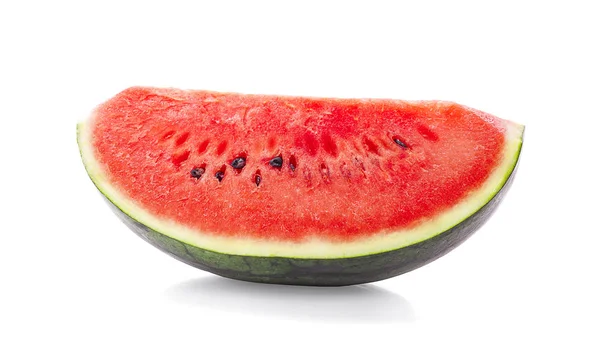 Eine Halbe Scheibe Köstliche Reife Wassermelone Isoliert Auf Weißem Hintergrund — Stockfoto