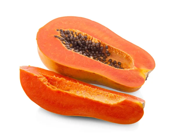 Skiver Søt Papaya Hvit Bakgrunn – stockfoto