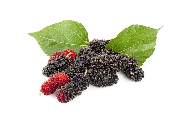 Moras Fruta Morera Hoja Sobre Fondo Blanco Fruta Sana Morera — Foto de Stock