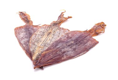 kurutulmuş kalamar üzerinde beyaz izole, yakın çekim