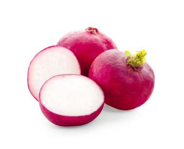 Beyaz arkaplanda küçük bahçe turpu izole edildi