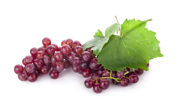 Ripe Red Grape Pink Bunch Leaves Isolated White Clipping Path — Stock Photo, Image